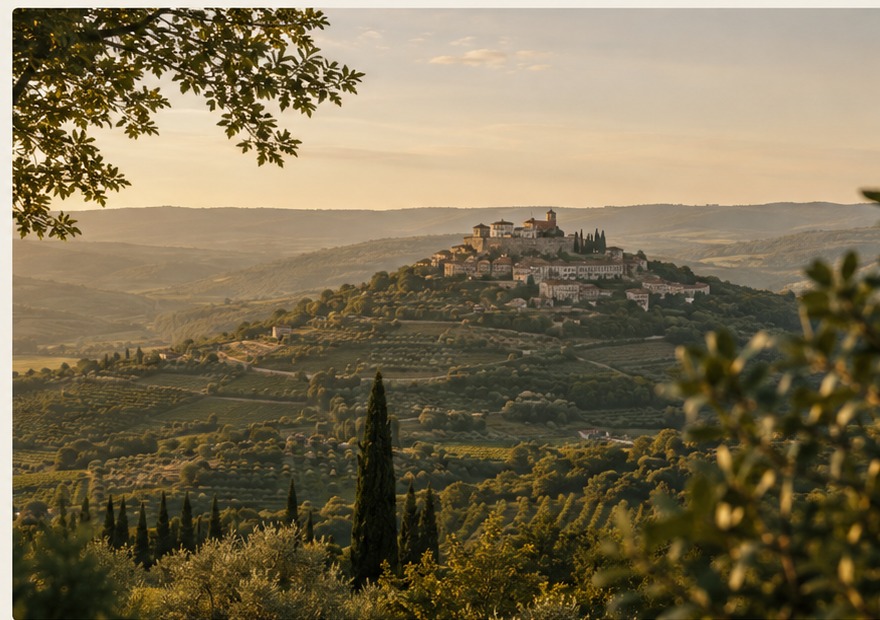 Motovun and the Mirna Valley viewed from Livade Hills